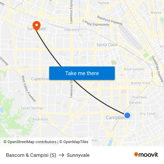 Bascom & Campisi (S) to Sunnyvale map