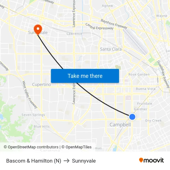 Bascom & Hamilton (N) to Sunnyvale map