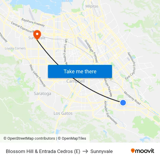 Blossom Hill & Entrada Cedros (E) to Sunnyvale map