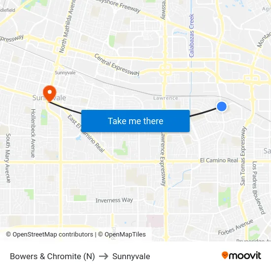 Bowers & Chromite (N) to Sunnyvale map