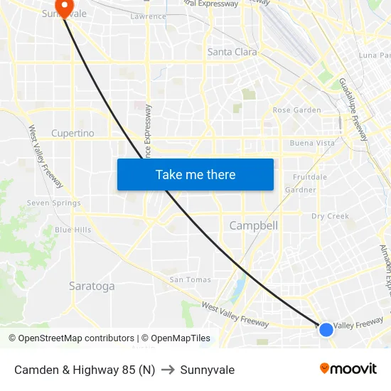Camden & Highway 85 (N) to Sunnyvale map
