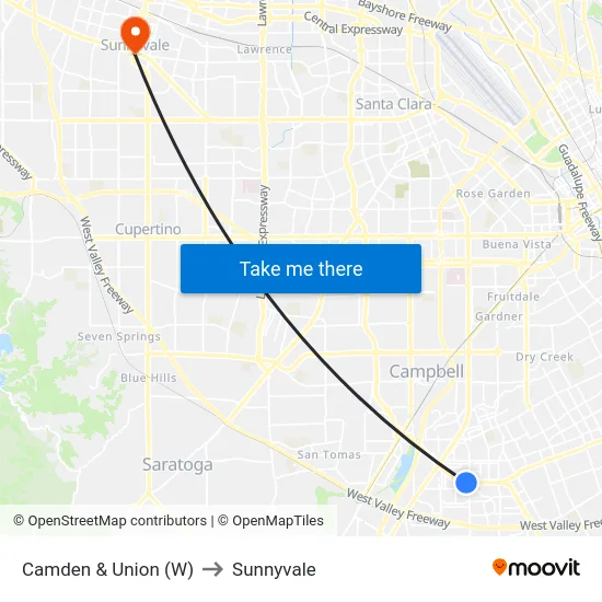 Camden & Union (W) to Sunnyvale map