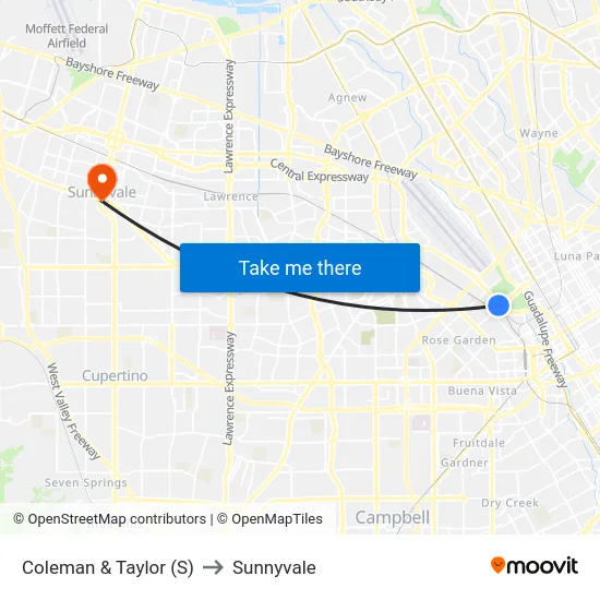 Coleman & Taylor (S) to Sunnyvale map