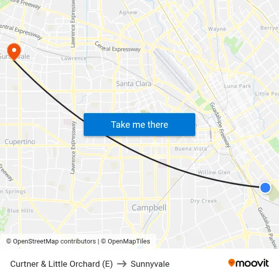 Curtner & Little Orchard (E) to Sunnyvale map