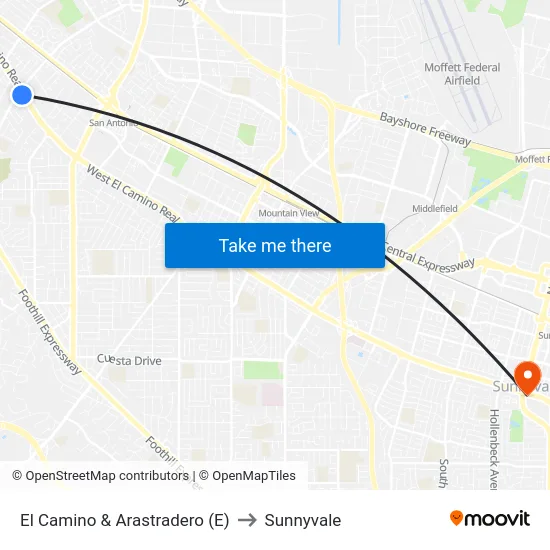 El Camino & Arastradero (E) to Sunnyvale map