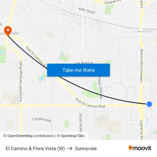 El Camino & Flora Vista (W) to Sunnyvale map