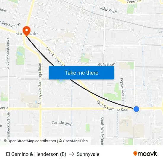 El Camino & Henderson (E) to Sunnyvale map