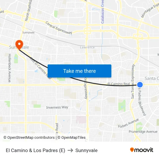 El Camino & Los Padres (E) to Sunnyvale map