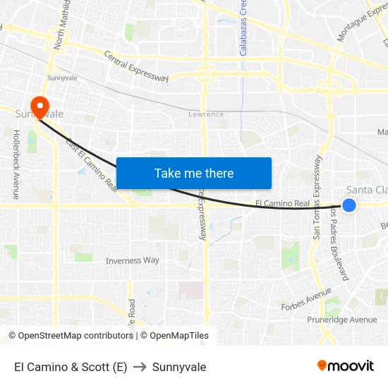 El Camino & Scott (E) to Sunnyvale map