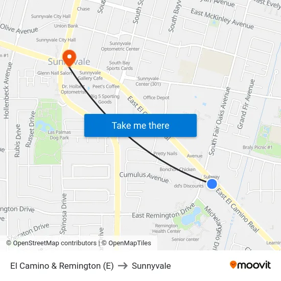 El Camino & Remington (E) to Sunnyvale map