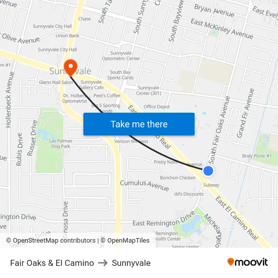 Fair Oaks & El Camino to Sunnyvale map