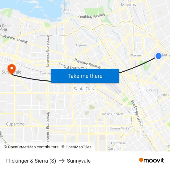 Flickinger & Sierra (S) to Sunnyvale map