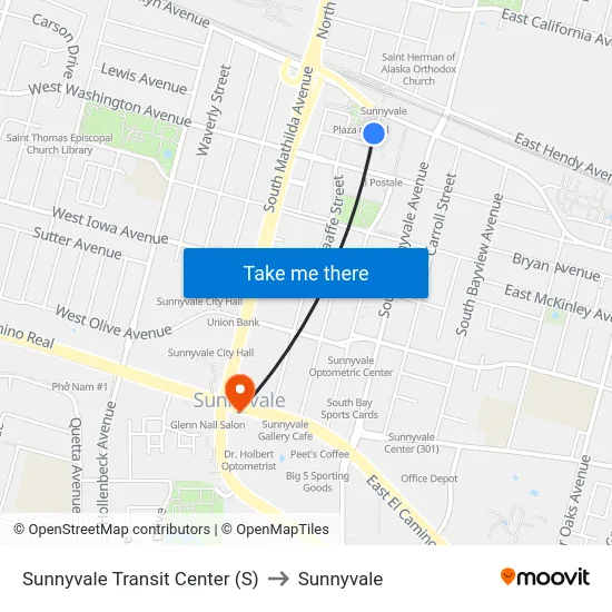 Sunnyvale Transit Center (S) to Sunnyvale map