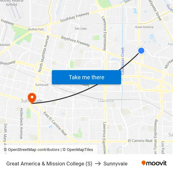 Great America & Mission College (S) to Sunnyvale map