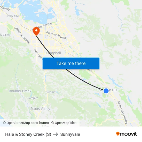 Hale & Stoney Creek (S) to Sunnyvale map