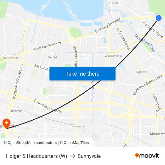 Holger & Headquarters (W) to Sunnyvale map