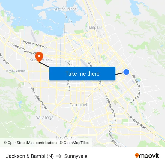 Jackson & Bambi (N) to Sunnyvale map