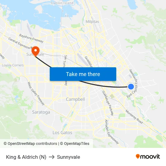 King & Aldrich (N) to Sunnyvale map