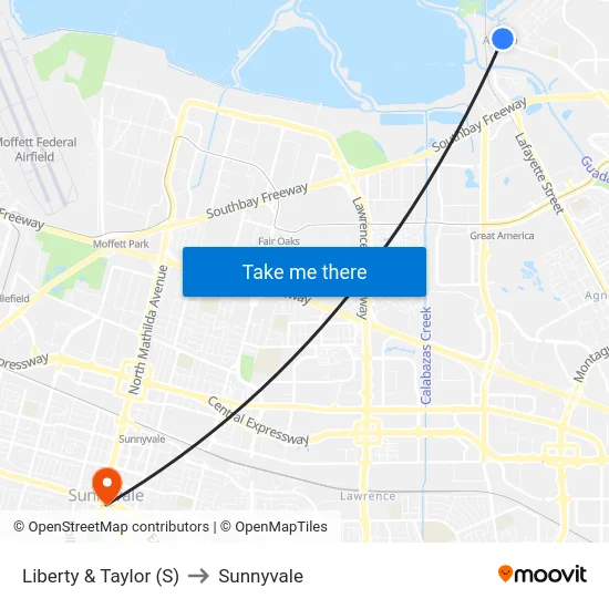 Liberty & Taylor (S) to Sunnyvale map