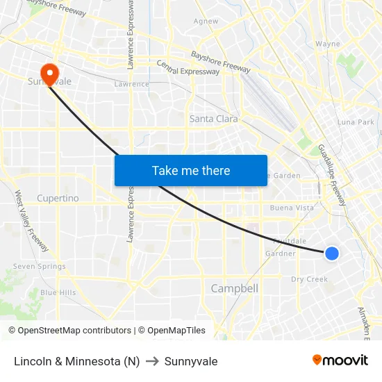 Lincoln & Minnesota (N) to Sunnyvale map