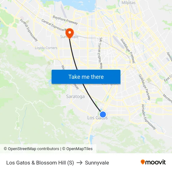 Los Gatos & Blossom Hill (S) to Sunnyvale map