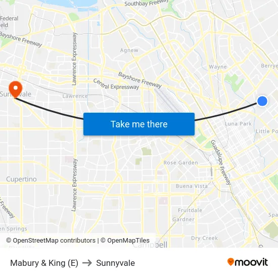 Mabury & King (E) to Sunnyvale map