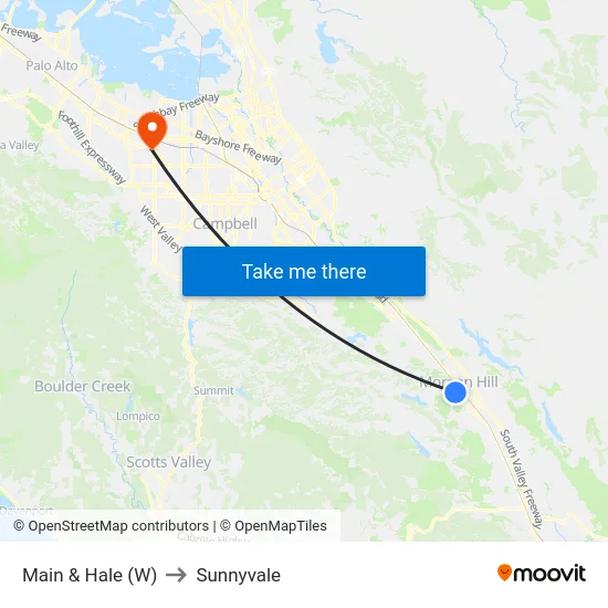 Main & Hale (W) to Sunnyvale map