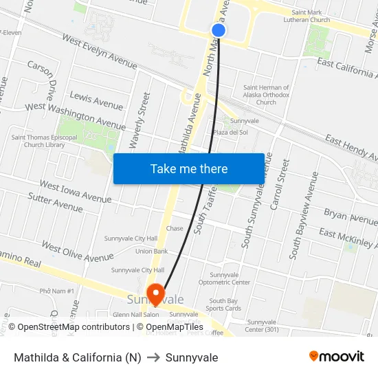 Mathilda & California (N) to Sunnyvale map