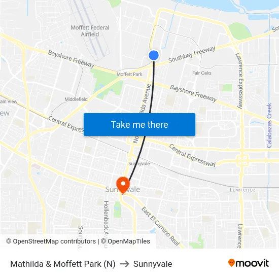 Mathilda & Moffett Park (N) to Sunnyvale map