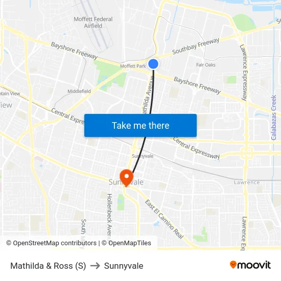 Mathilda & Ross (S) to Sunnyvale map