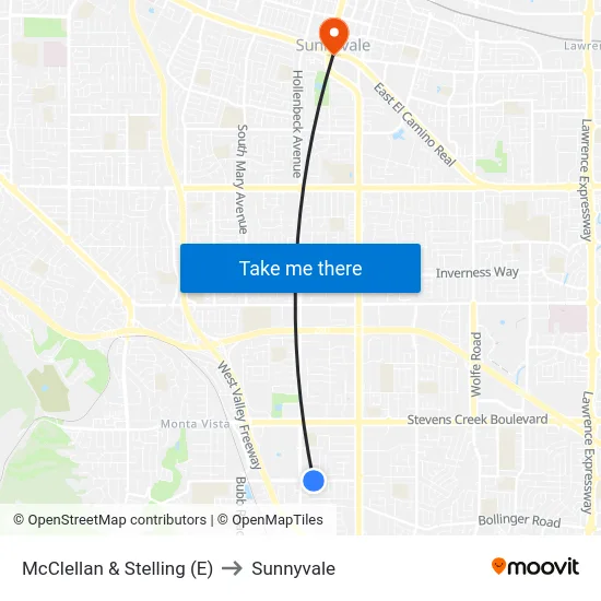 McClellan & Stelling (E) to Sunnyvale map