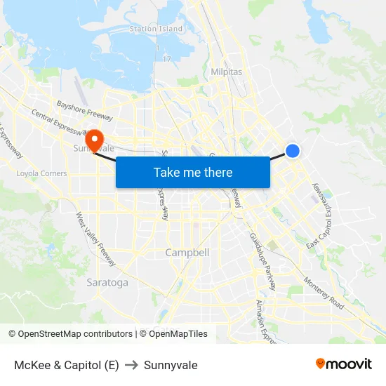 McKee & Capitol (E) to Sunnyvale map