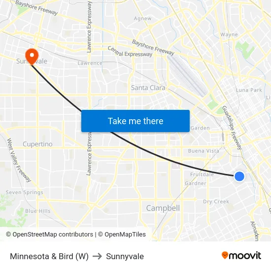 Minnesota & Bird (W) to Sunnyvale map