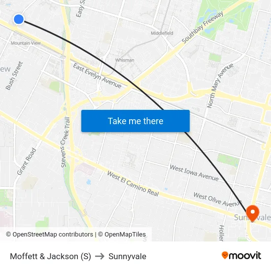 Moffett & Jackson (S) to Sunnyvale map