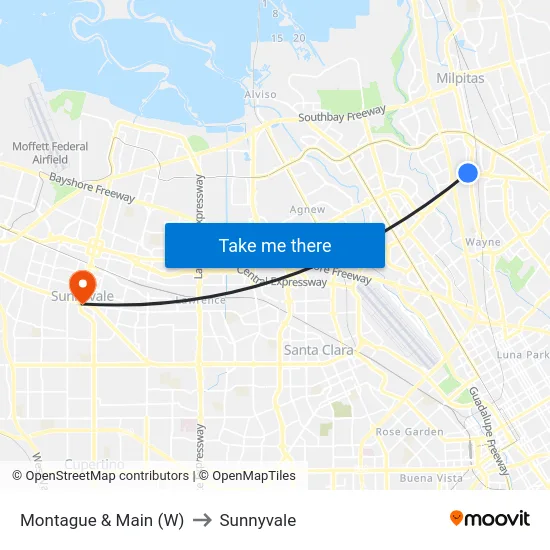 Montague & Main (W) to Sunnyvale map