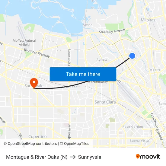 Montague & River Oaks (N) to Sunnyvale map