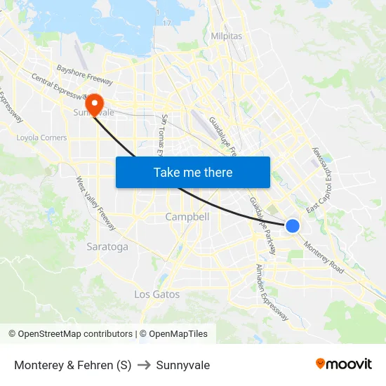 Monterey & Fehren (S) to Sunnyvale map