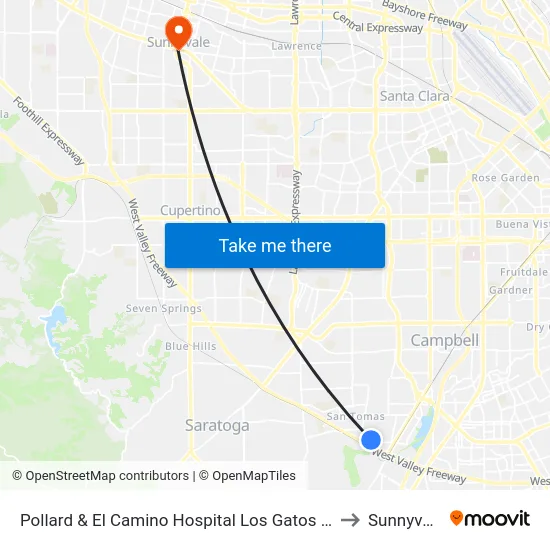 Pollard & El Camino Hospital Los Gatos (N) to Sunnyvale map