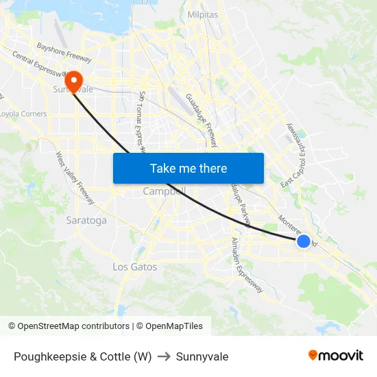 Poughkeepsie & Cottle (W) to Sunnyvale map