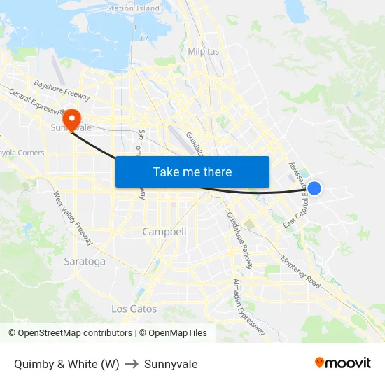 Quimby & White (W) to Sunnyvale map