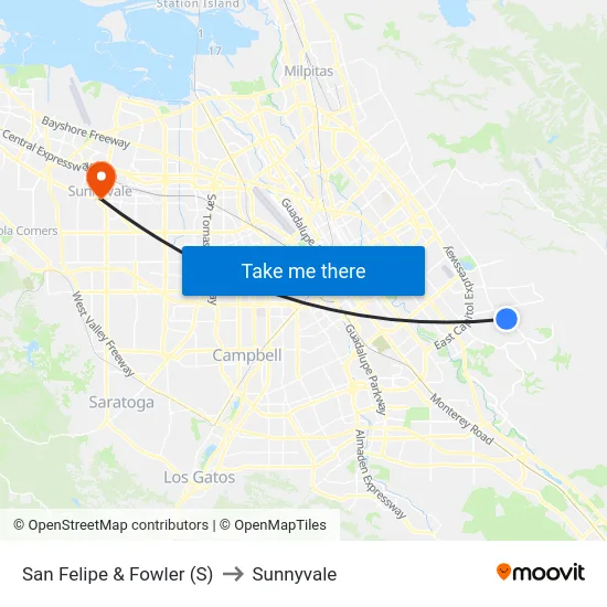 San Felipe & Fowler (S) to Sunnyvale map