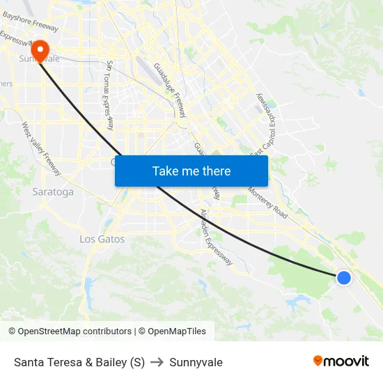 Santa Teresa & Bailey (S) to Sunnyvale map