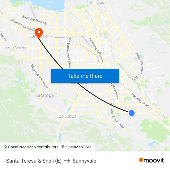 Santa Teresa & Snell (E) to Sunnyvale map