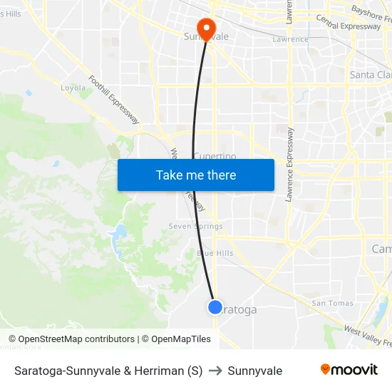 Saratoga-Sunnyvale & Herriman (S) to Sunnyvale map