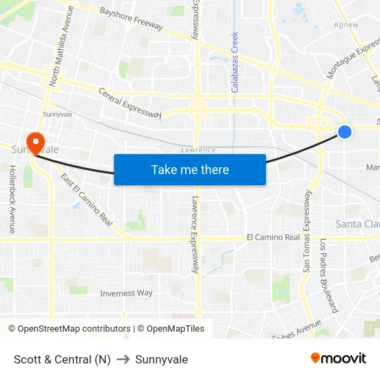 Scott & Central (N) to Sunnyvale map