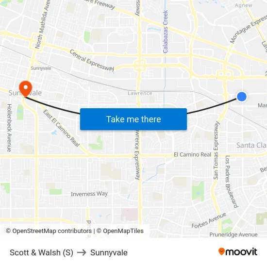 Scott & Walsh (S) to Sunnyvale map