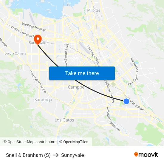 Snell & Branham (S) to Sunnyvale map