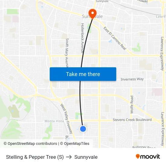 Stelling & Pepper Tree (S) to Sunnyvale map