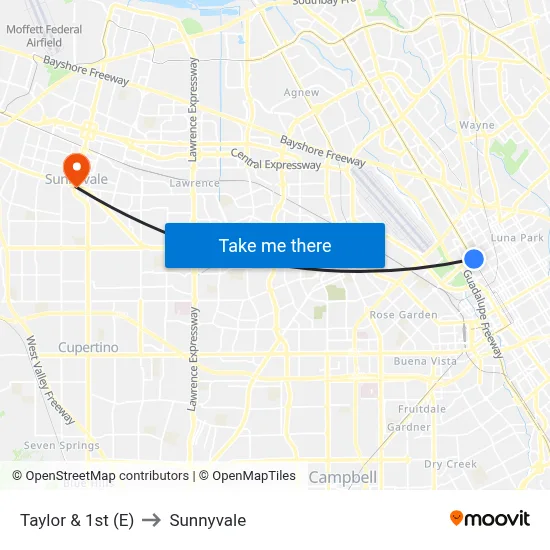 Taylor & 1st (E) to Sunnyvale map