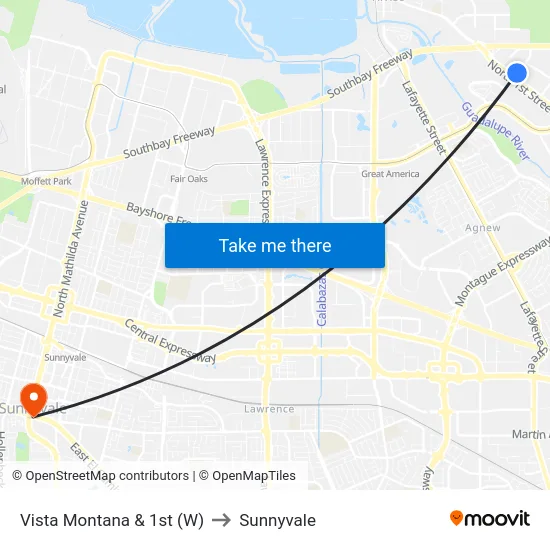 Vista Montana & 1st (W) to Sunnyvale map